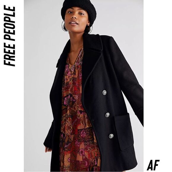 Free People Naiomi Wool Peacoat Black New NWT - Picture 1 of 10